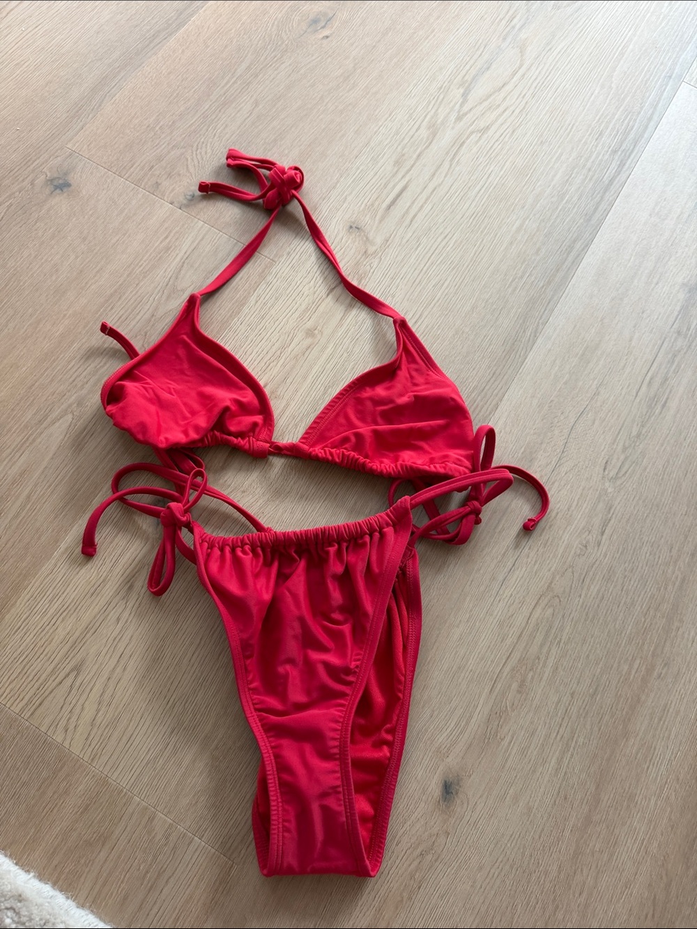 Red' Tie-Side Two-Piece Swim Set